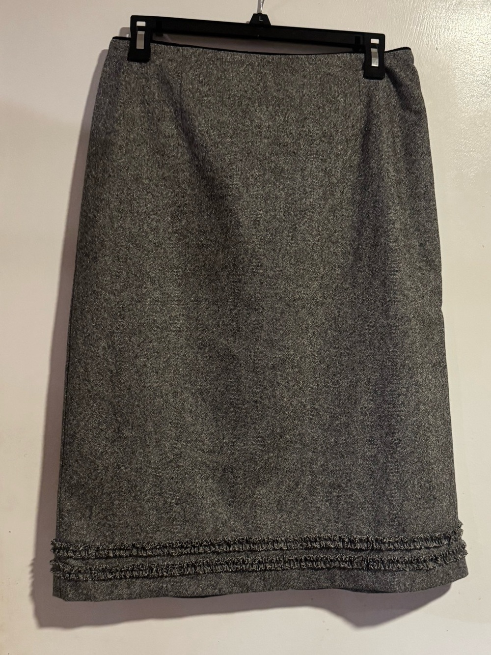 Vintage Ann Taylor Gray Wool Blend Midi Skirt Size 6 Fringe Hem
